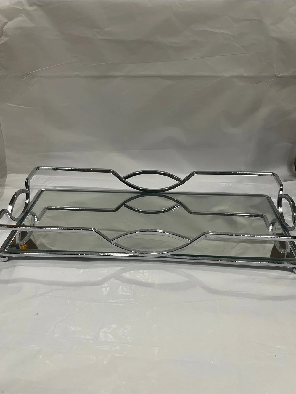 Double-Tier Mirrored Vanity Tray - Chrome Silver